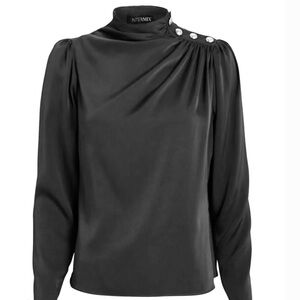 Intermix Monica Draped Satin Blouse with Rhinestone Embellishment Buttons